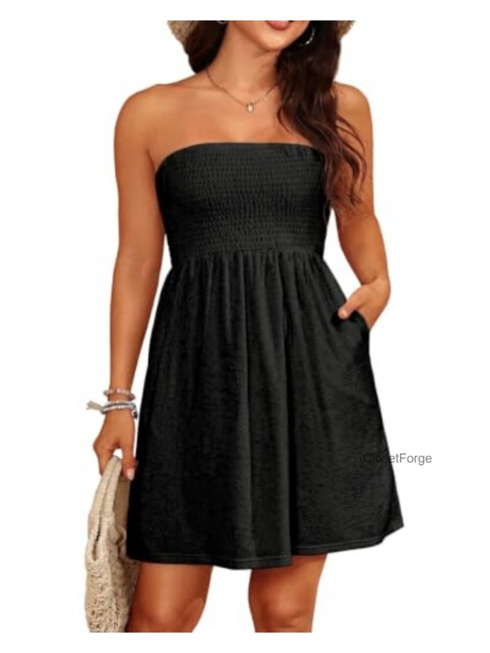 Terry Cloth Strapless Beach Cover Up with Pockets Cotton Blend